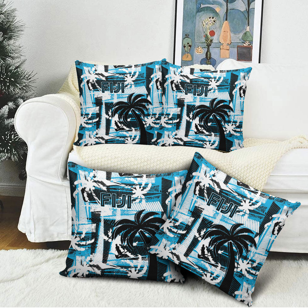 Fijian Rugby Pillow Cover Grunge Palm Stylized