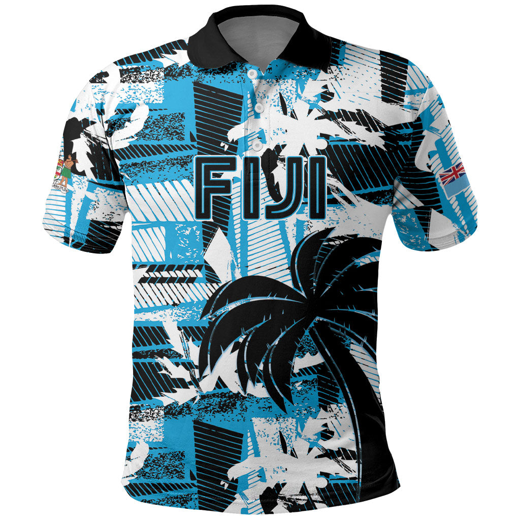 Custom Fijian Rugby Polo Shirt Grunge Palm Stylized