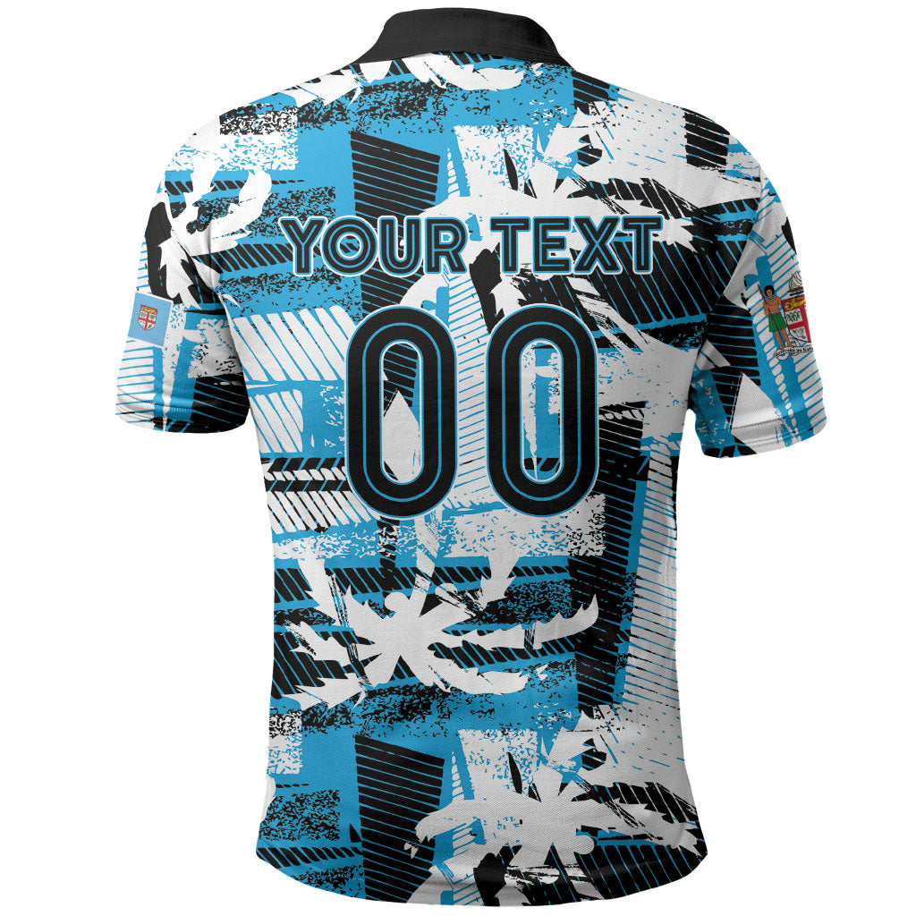 Custom Fijian Rugby Polo Shirt Grunge Palm Stylized