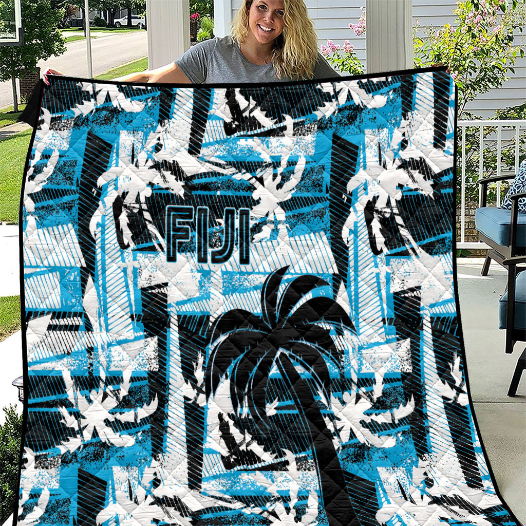 Fijian Rugby Quilt Grunge Palm Stylized