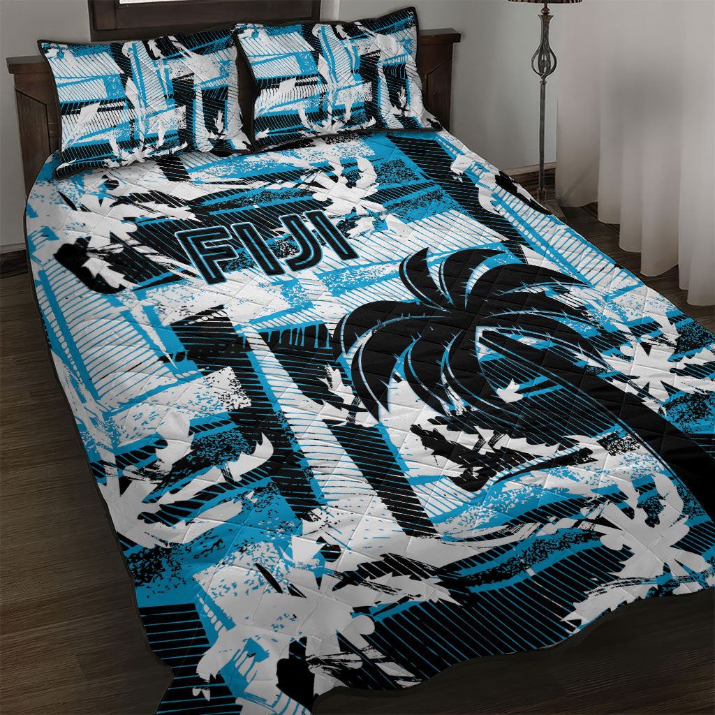 Fijian Rugby Quilt Bed Set Grunge Palm Stylized