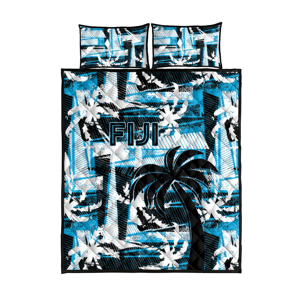 Fijian Rugby Quilt Bed Set Grunge Palm Stylized