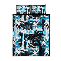 Fijian Rugby Quilt Bed Set Grunge Palm Stylized