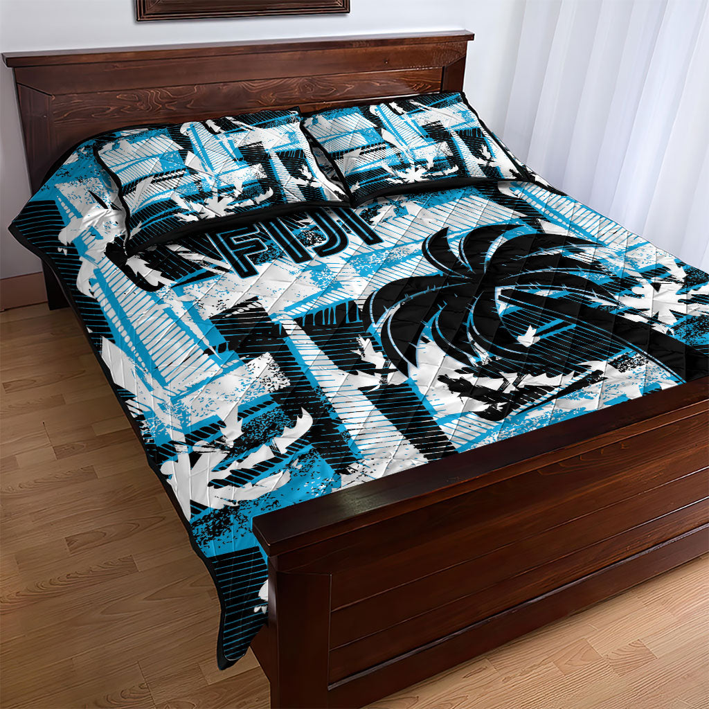 Fijian Rugby Quilt Bed Set Grunge Palm Stylized