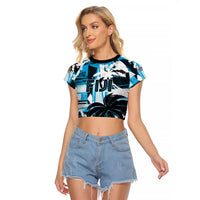 Custom Fijian Rugby Raglan Cropped T Shirt Grunge Palm Stylized