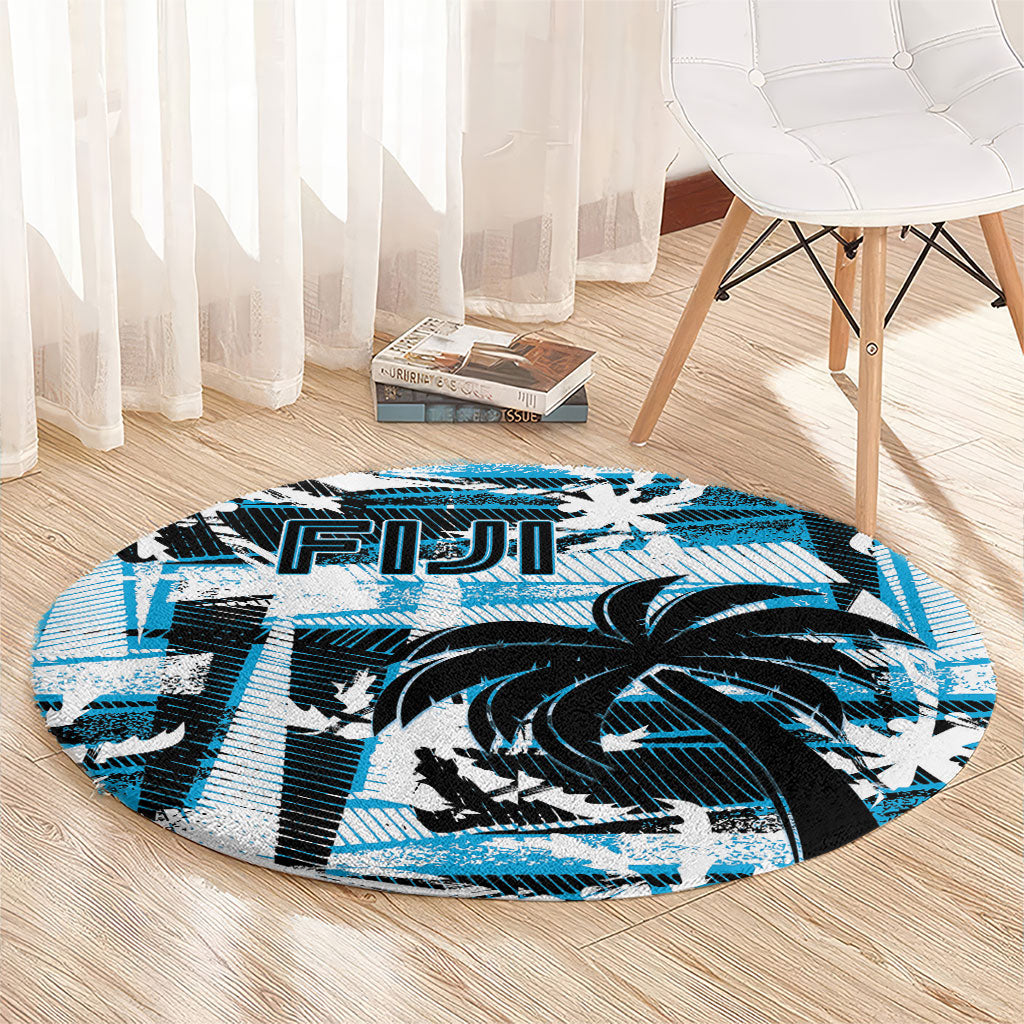 Fijian Rugby Round Carpet Grunge Palm Stylized