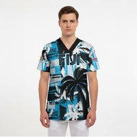 Custom Fijian Rugby Scrub Top Grunge Palm Stylized