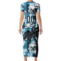Custom Fijian Rugby Short Sleeve Bodycon Dress Grunge Palm Stylized