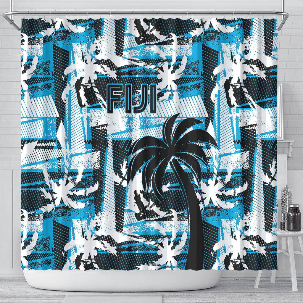 Fijian Rugby Shower Curtain Grunge Palm Stylized