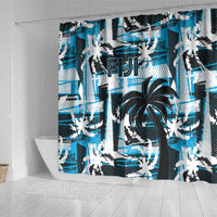 Fijian Rugby Shower Curtain Grunge Palm Stylized