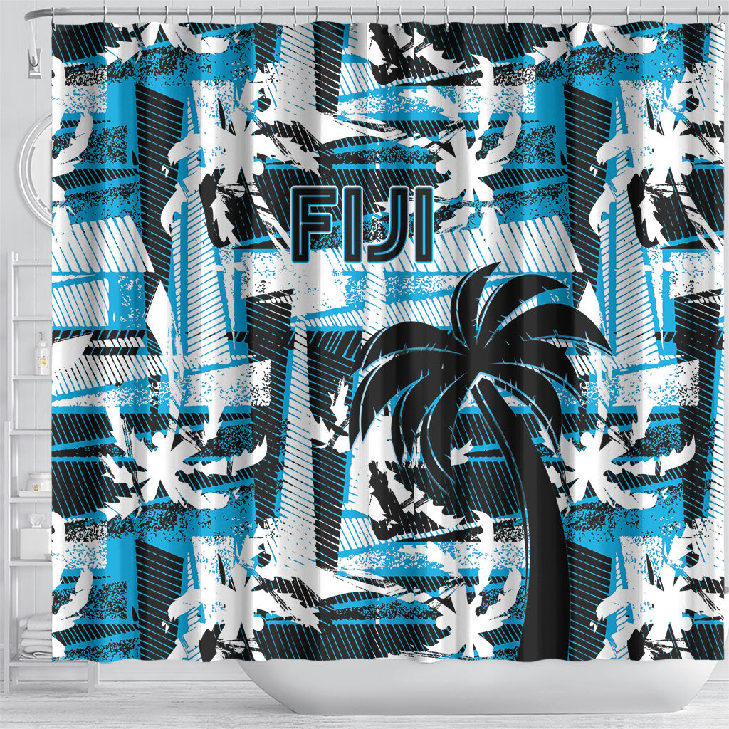 Fijian Rugby Shower Curtain Grunge Palm Stylized