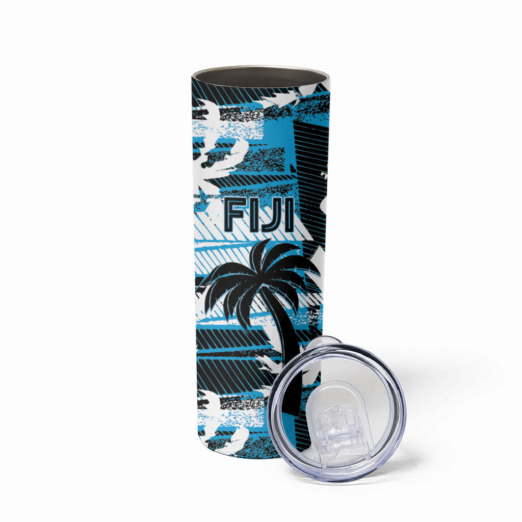Custom Fijian Rugby Skinny Tumbler Grunge Palm Stylized