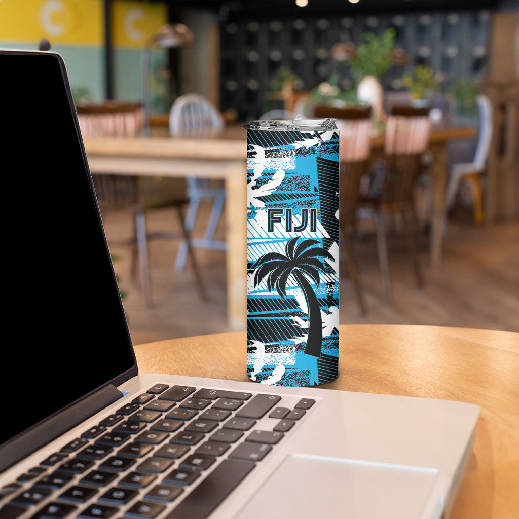 Custom Fijian Rugby Skinny Tumbler Grunge Palm Stylized