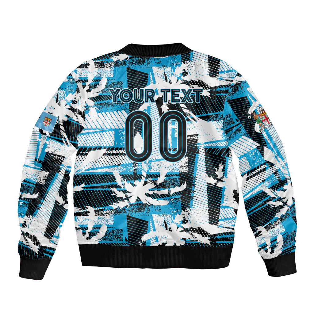 Custom Fijian Rugby Sleeve Zip Bomber Jacket Grunge Palm Stylized