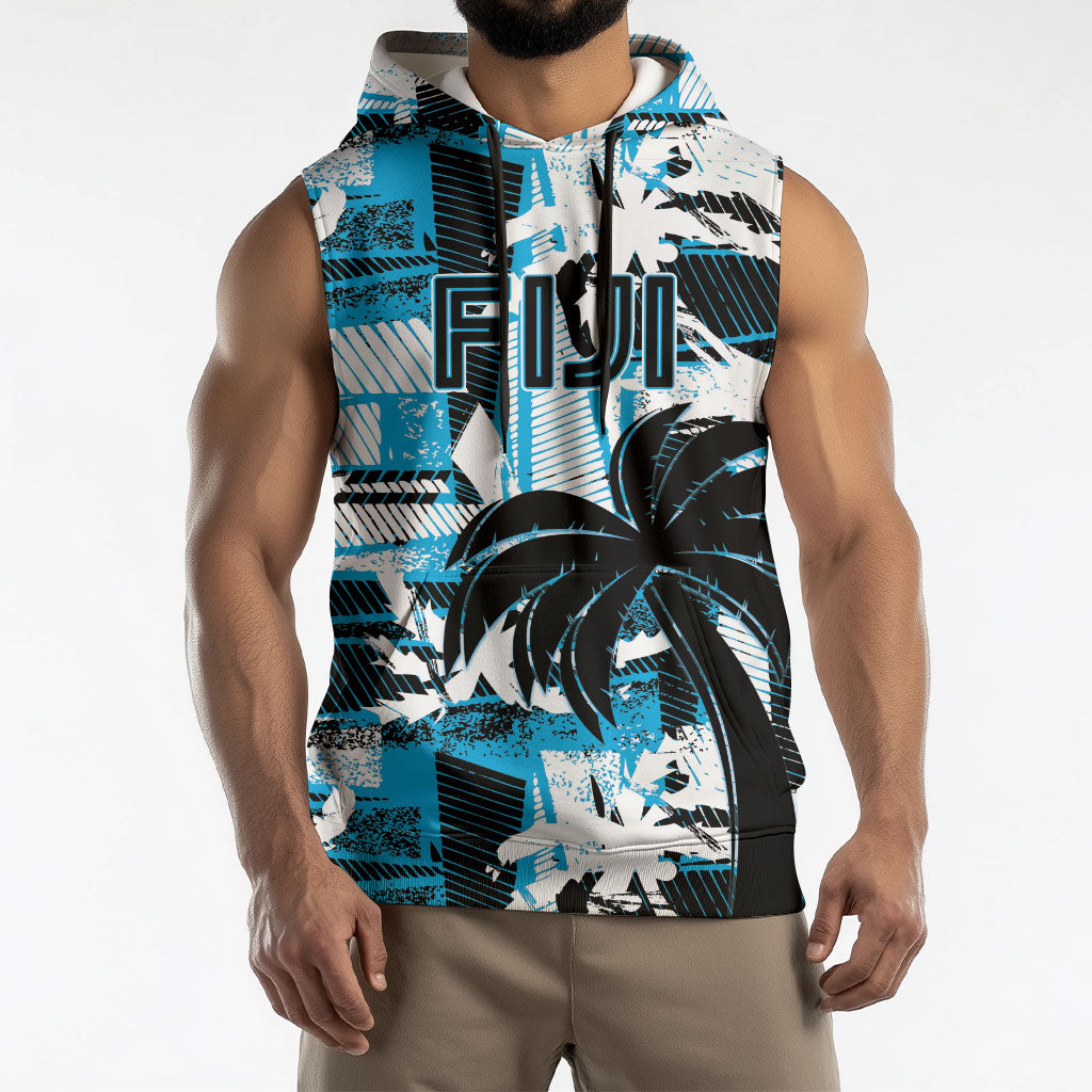 Custom Fijian Rugby Sleeveless Hoodie Grunge Palm Stylized