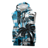 Custom Fijian Rugby Sleeveless Zip Hoodie Grunge Palm Stylized