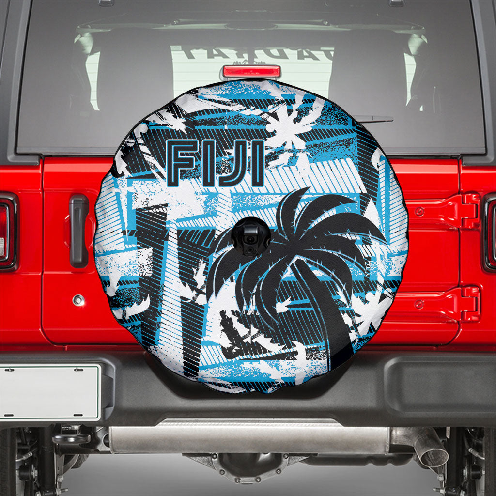 Fijian Rugby Spare Tire Cover Grunge Palm Stylized