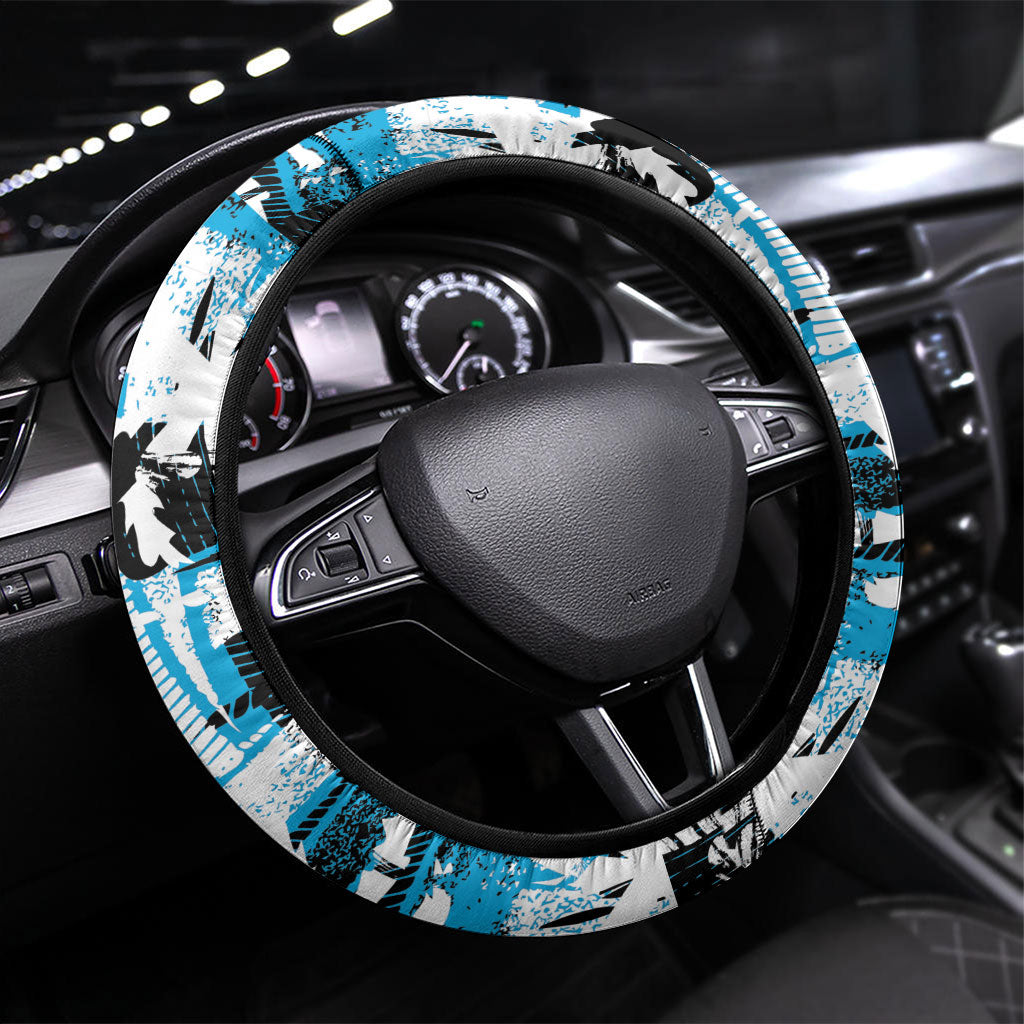 Fijian Rugby Steering Wheel Cover Grunge Palm Stylized
