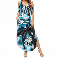 Custom Fijian Rugby Summer Maxi Dress Grunge Palm Stylized