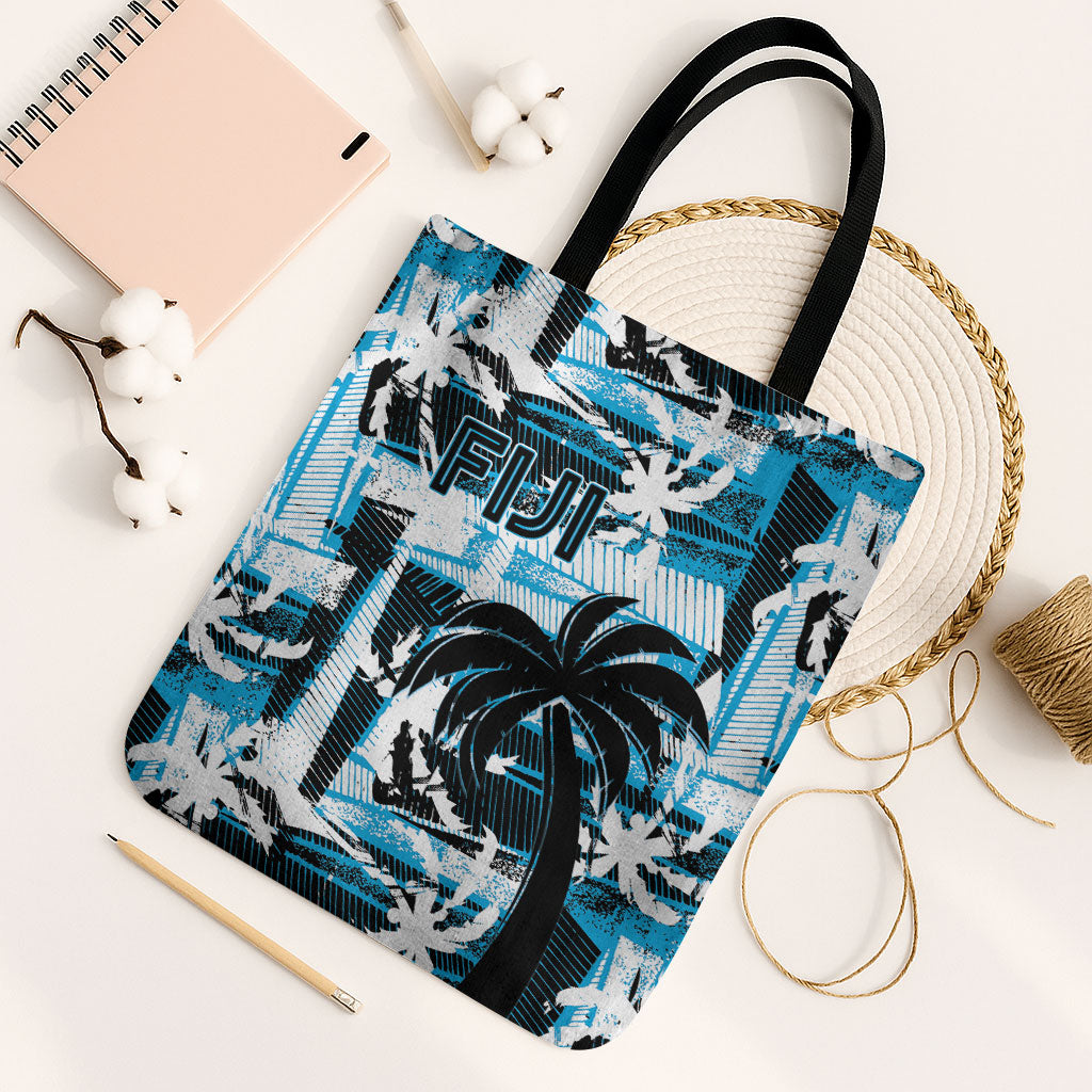 Fijian Rugby Tote Bag Grunge Palm Stylized