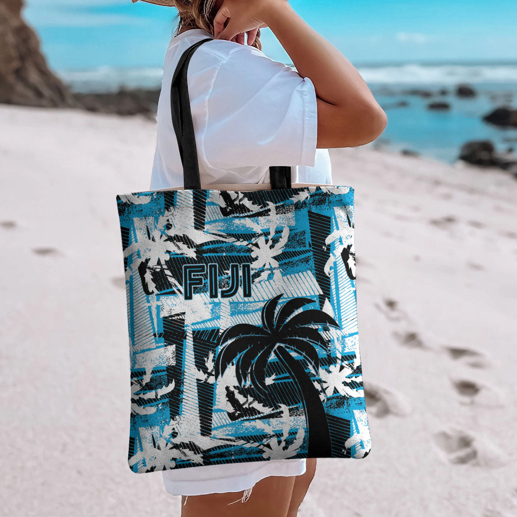 Fijian Rugby Tote Bag Grunge Palm Stylized