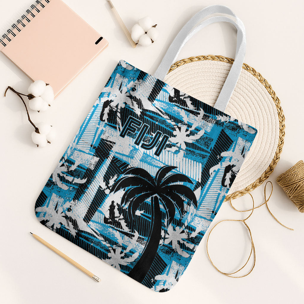 Fijian Rugby Tote Bag Grunge Palm Stylized