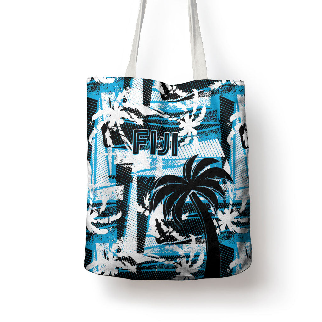 Fijian Rugby Tote Bag Grunge Palm Stylized