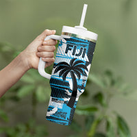 Custom Fijian Rugby Tumbler With Handle Grunge Palm Stylized