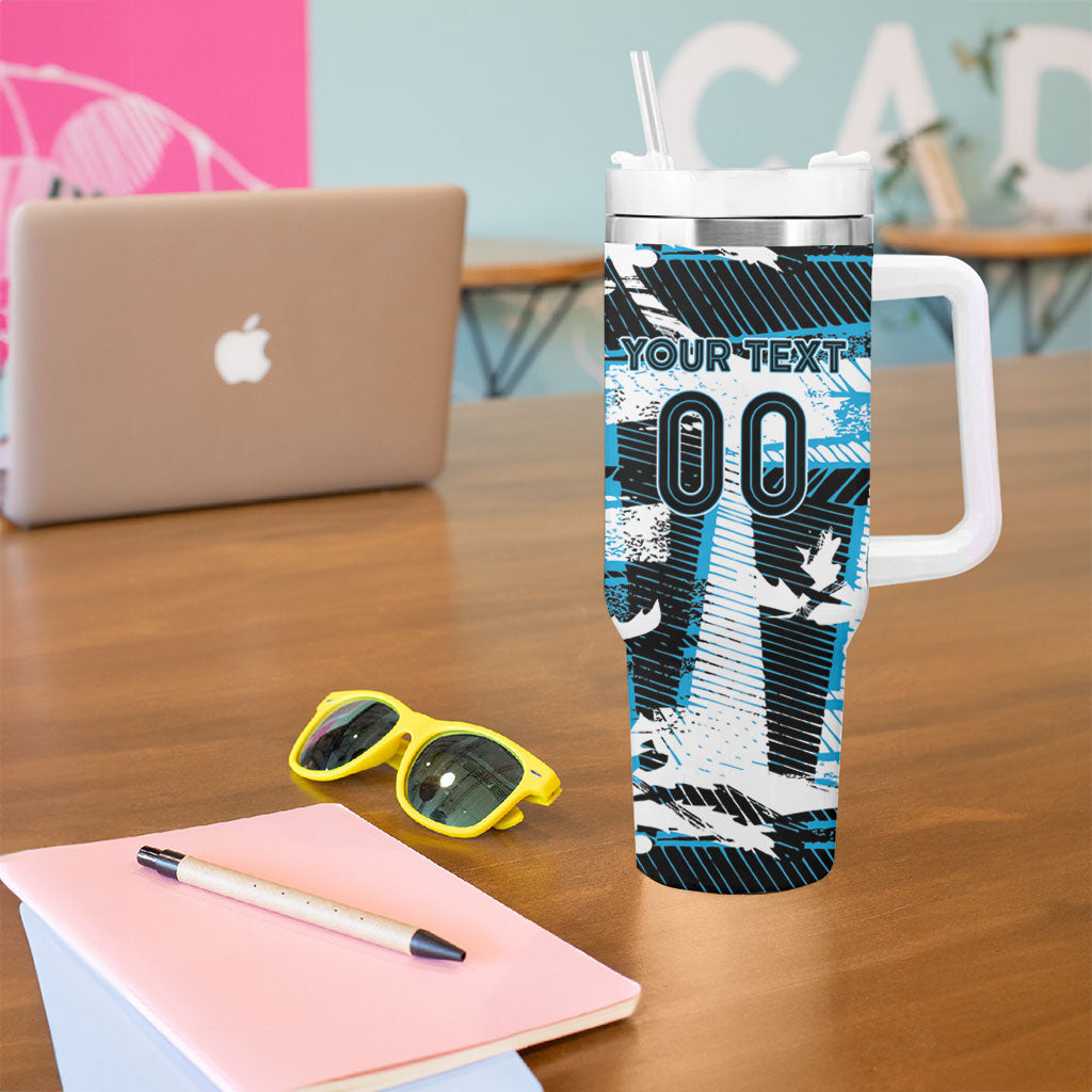 Custom Fijian Rugby Tumbler With Handle Grunge Palm Stylized