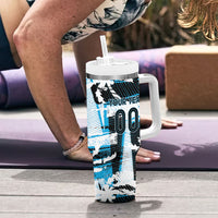 Custom Fijian Rugby Tumbler With Handle Grunge Palm Stylized