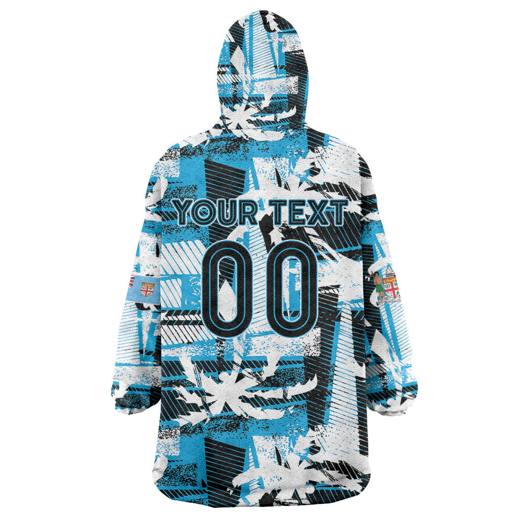 Custom Fijian Rugby Wearable Blanket Hoodie Grunge Palm Stylized