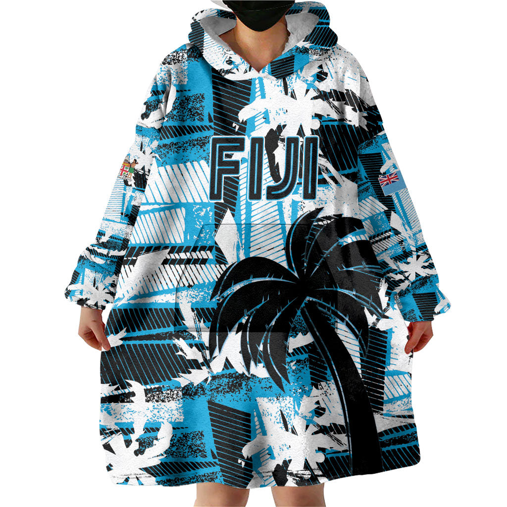 Custom Fijian Rugby Wearable Blanket Hoodie Grunge Palm Stylized
