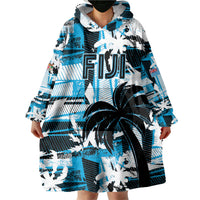 Custom Fijian Rugby Wearable Blanket Hoodie Grunge Palm Stylized