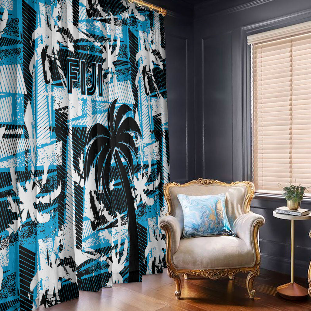 Fijian Rugby Window Curtain Grunge Palm Stylized