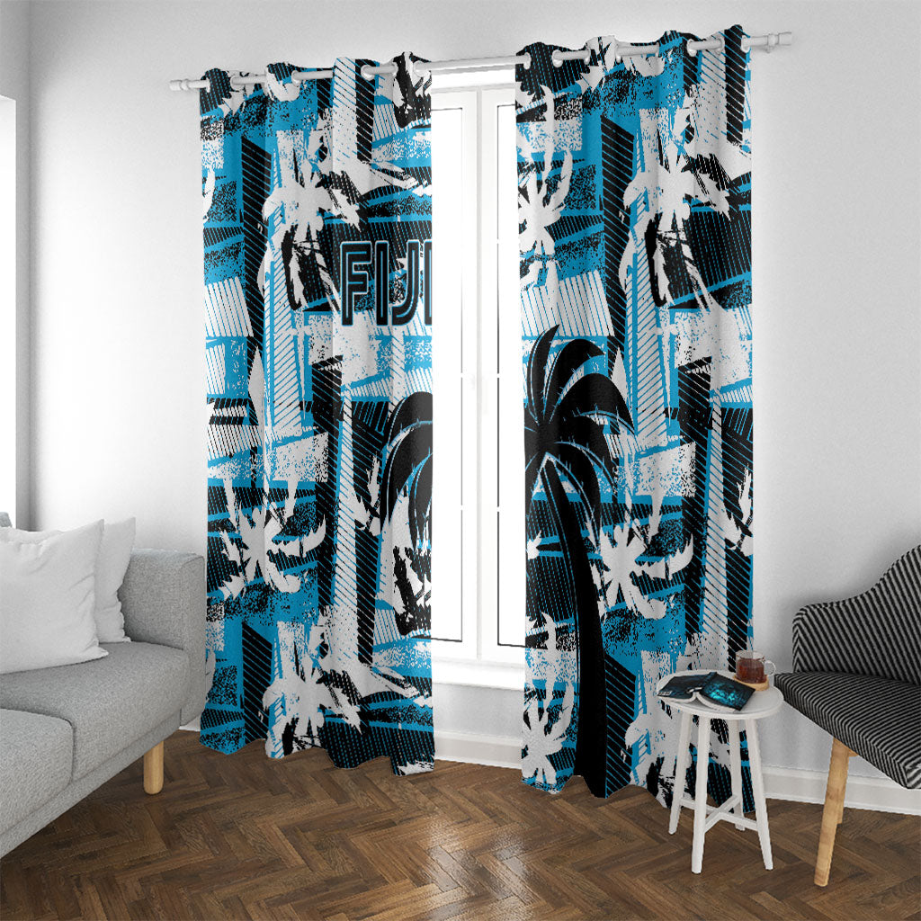 Fijian Rugby Window Curtain Grunge Palm Stylized