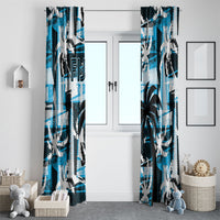 Fijian Rugby Window Curtain Grunge Palm Stylized
