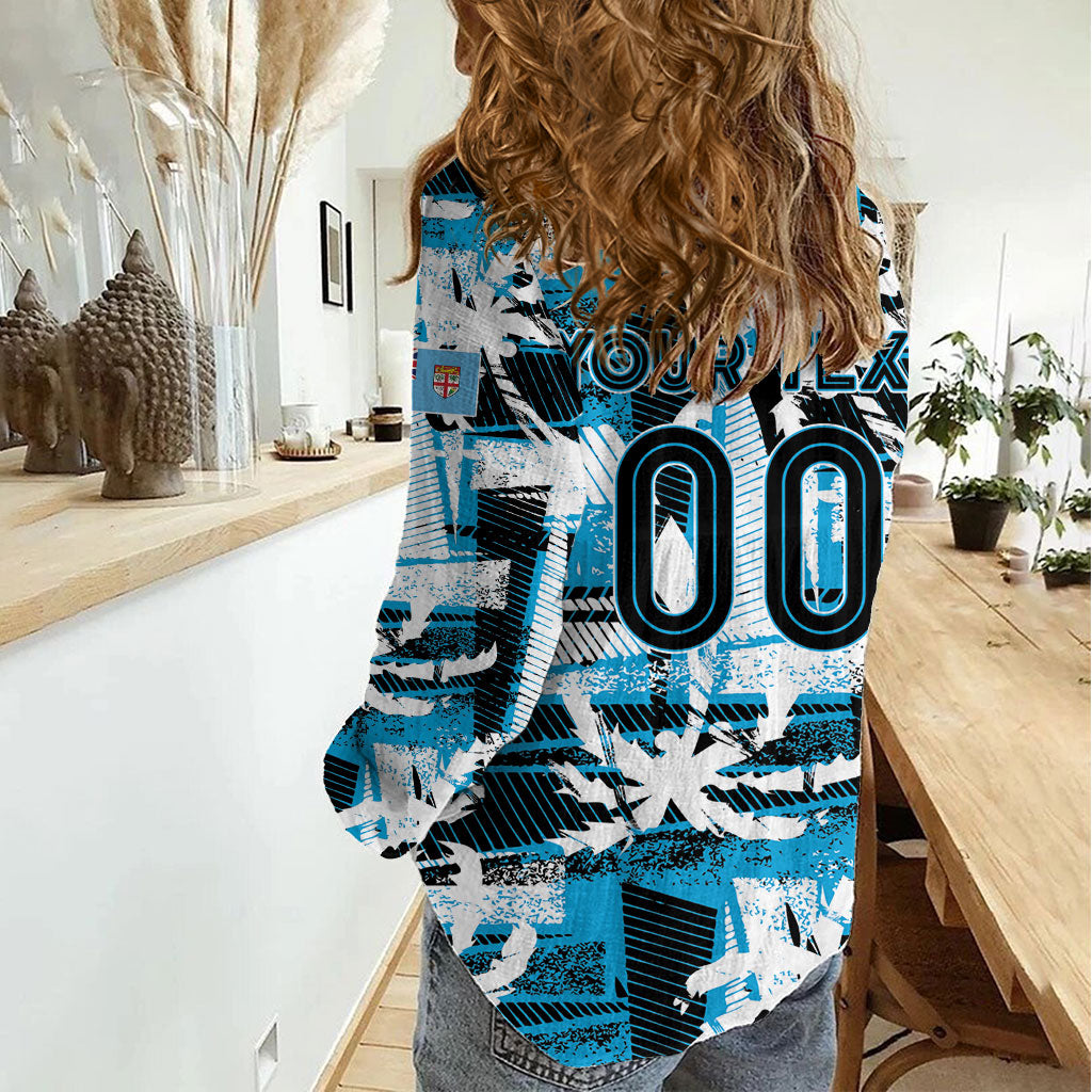 Custom Fijian Rugby Women Casual Shirt Grunge Palm Stylized