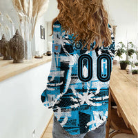 Custom Fijian Rugby Women Casual Shirt Grunge Palm Stylized