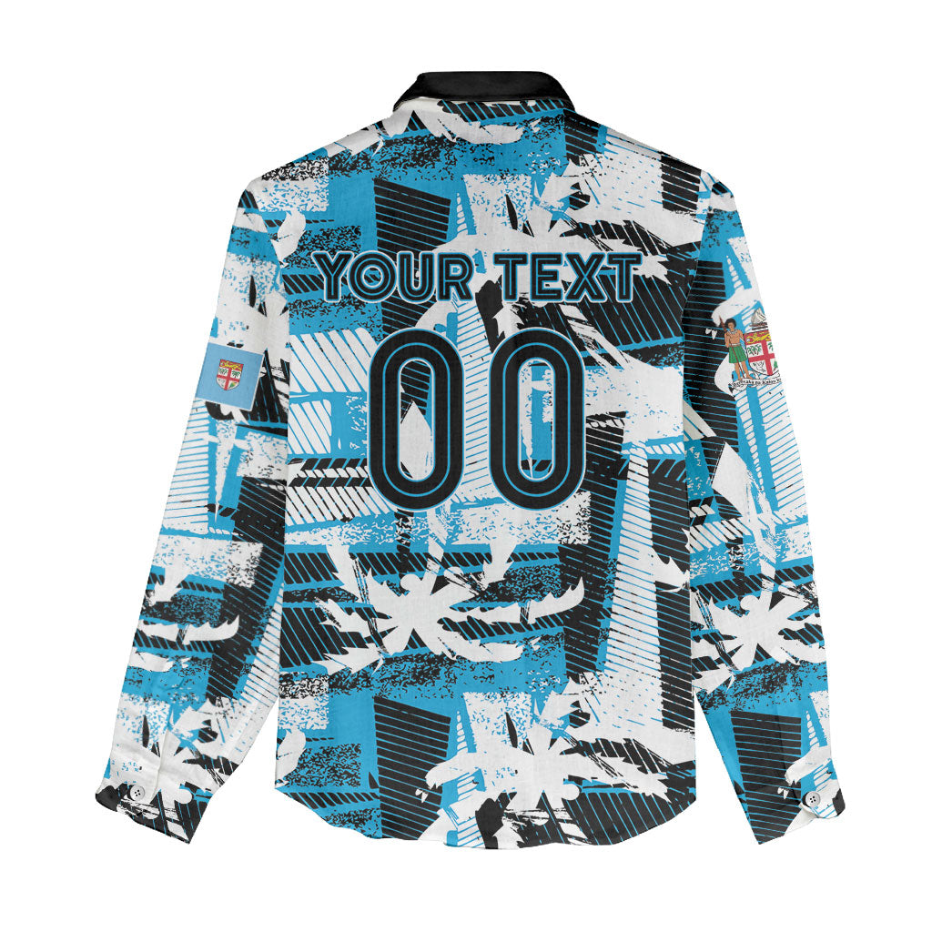 Custom Fijian Rugby Women Casual Shirt Grunge Palm Stylized