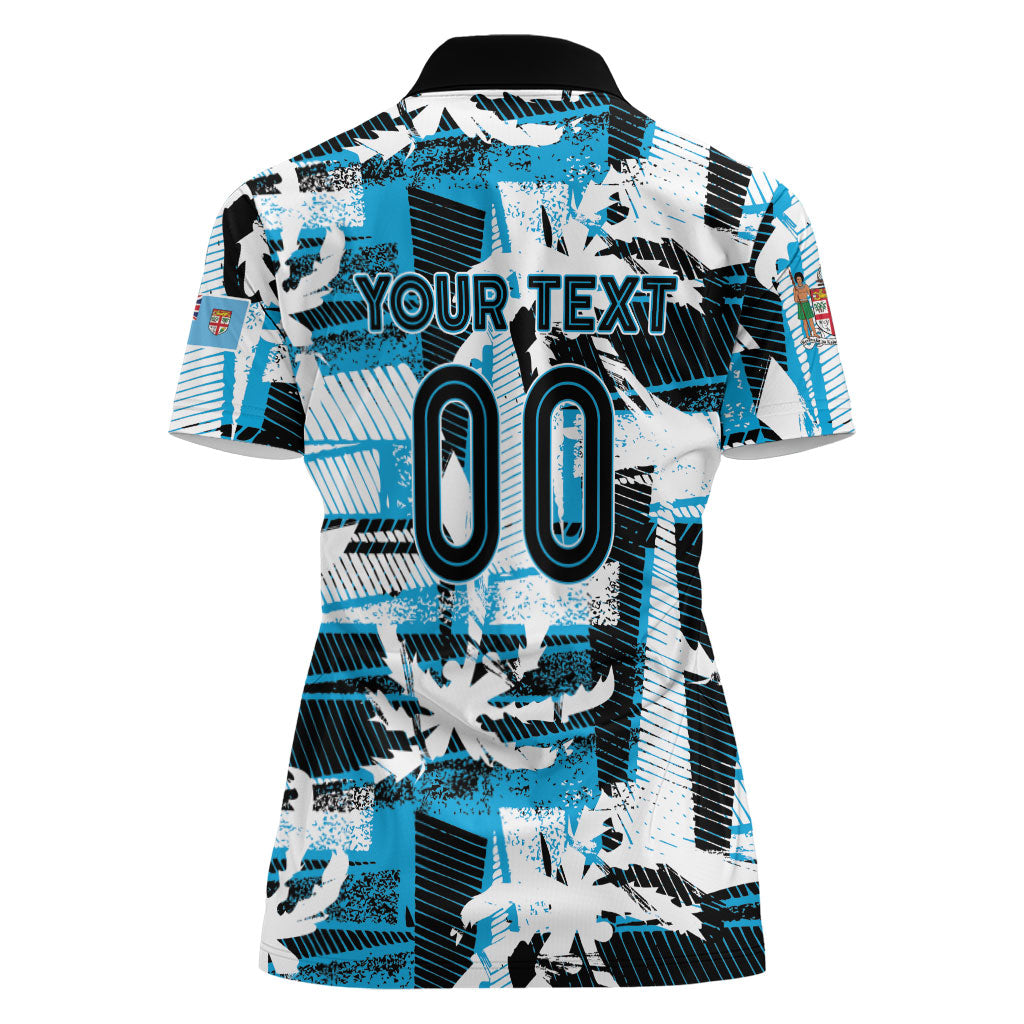 Custom Fijian Rugby Women Polo Shirt Grunge Palm Stylized