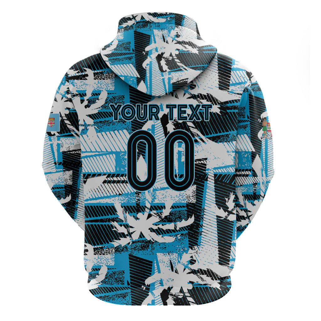Custom Fijian Rugby Zip Hoodie Grunge Palm Stylized