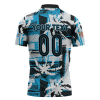 Custom Fijian Rugby Zipper Polo Shirt Grunge Palm Stylized