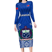 Samoa Rugby Long Sleeve Bodycon Dress Manu Samoa Go 2023 World Cup - Wonder Print Shop