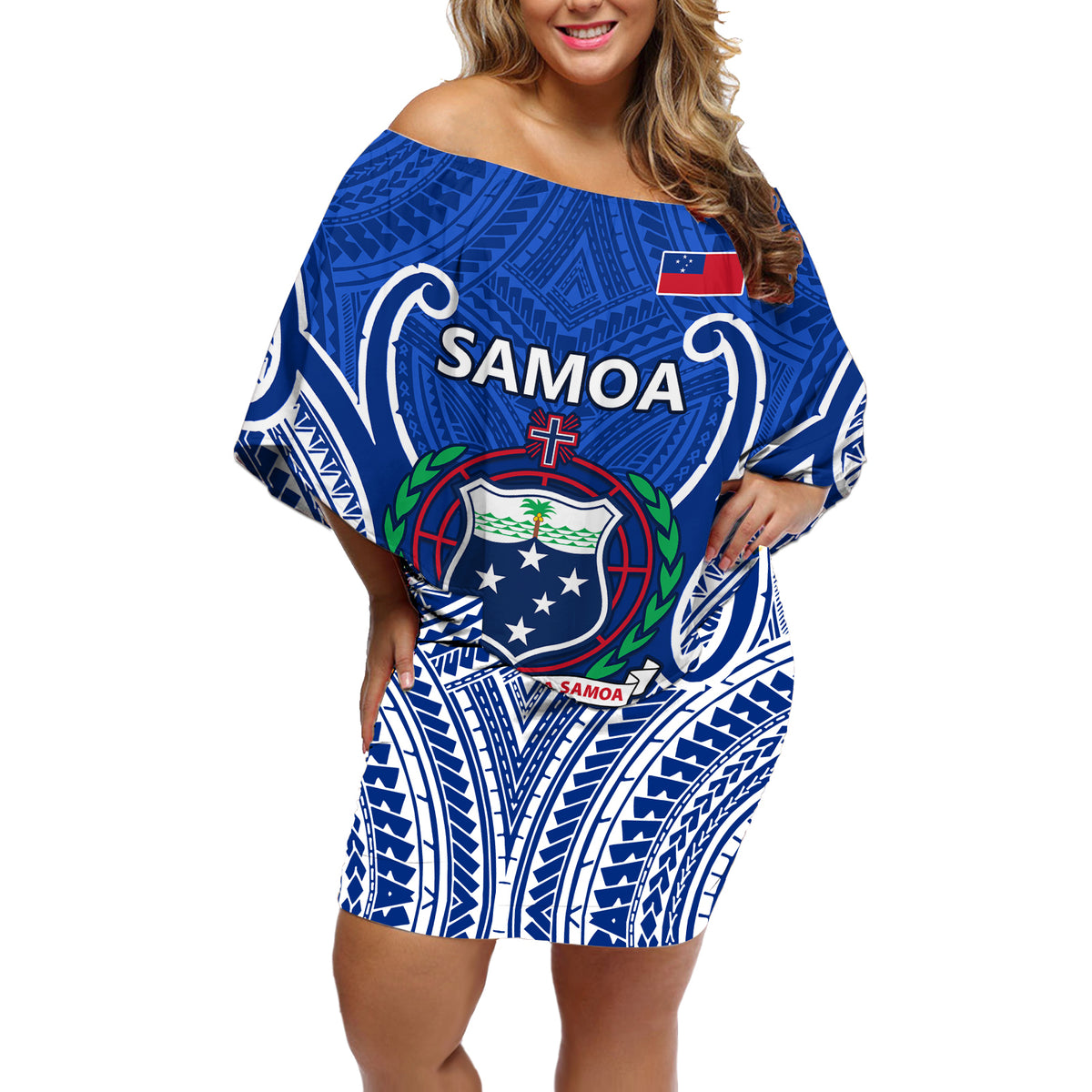 Samoa Rugby Off Shoulder Short Dress Manu Samoa Go 2023 World Cup - Wonder Print Shop