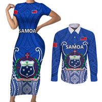 Custom Samoa Rugby Couples Matching Short Sleeve Bodycon Dress and Long Sleeve Button Shirts Manu Samoa Go 2023 World Cup - Wonder Print Shop