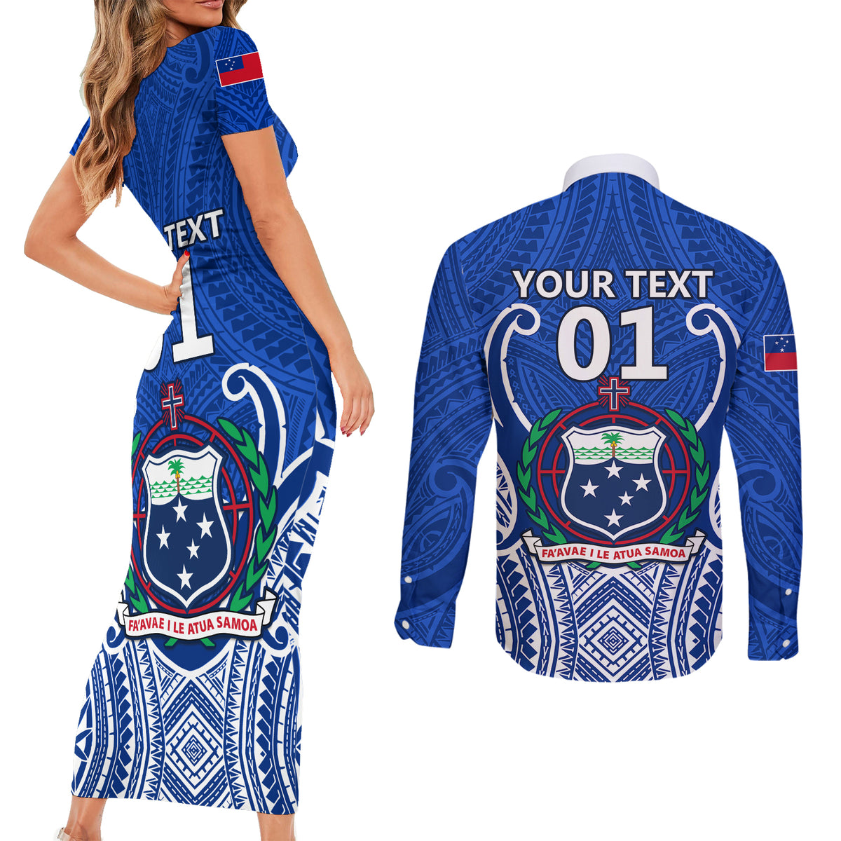 Custom Samoa Rugby Couples Matching Short Sleeve Bodycon Dress and Long Sleeve Button Shirts Manu Samoa Go 2023 World Cup - Wonder Print Shop
