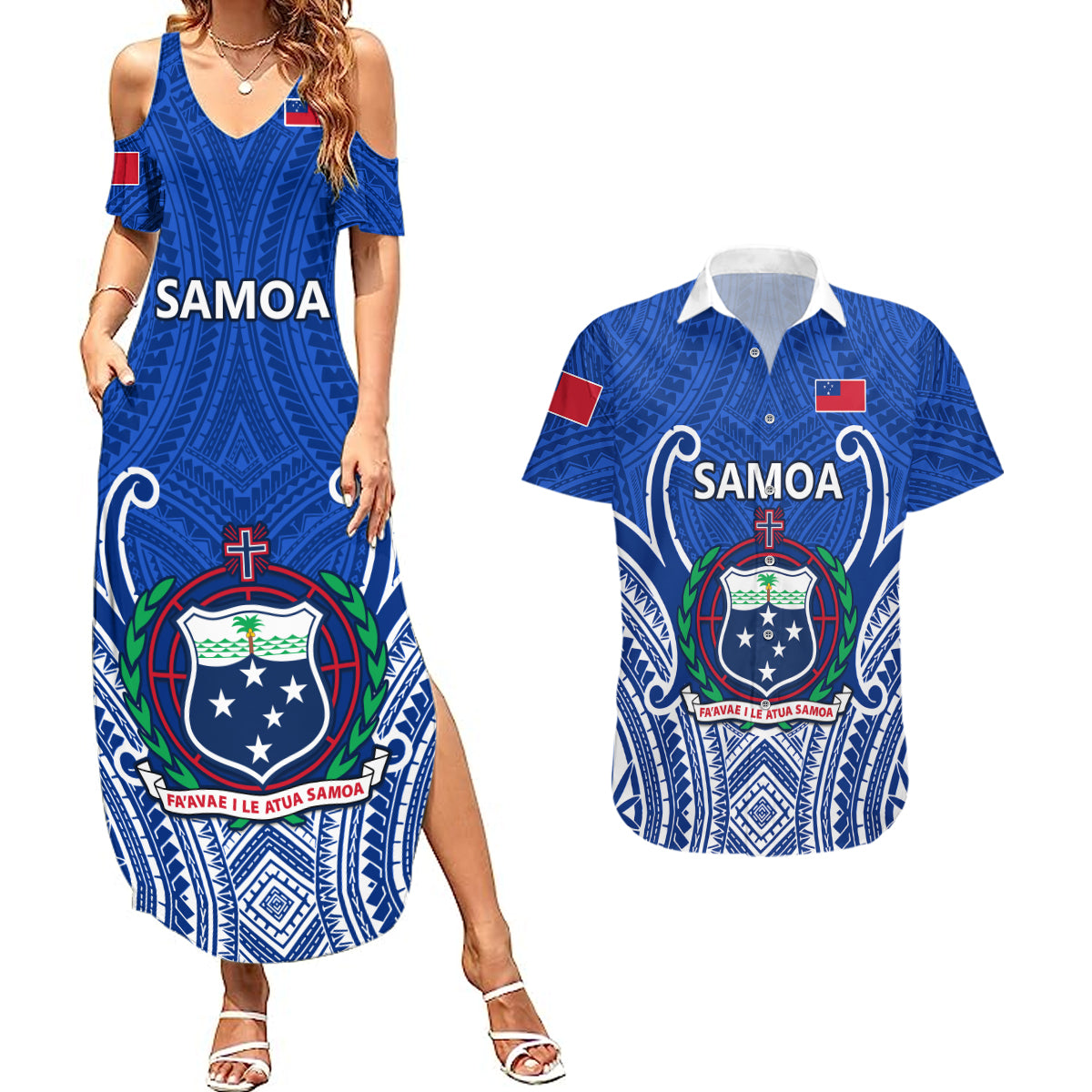 Custom Samoa Rugby Couples Matching Summer Maxi Dress and Hawaiian Shirt Manu Samoa Go 2023 World Cup - Wonder Print Shop