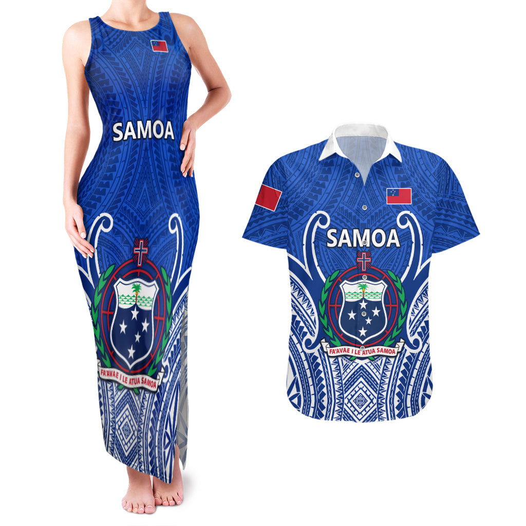 Custom Samoa Rugby Couples Matching Tank Maxi Dress and Hawaiian Shirt Manu Samoa Go 2023 World Cup - Wonder Print Shop