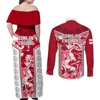 England Rugby Couples Matching Off Shoulder Maxi Dress and Long Sleeve Button Shirts The Red Rose Come On 2023 World Cup - Wonder Print Shop