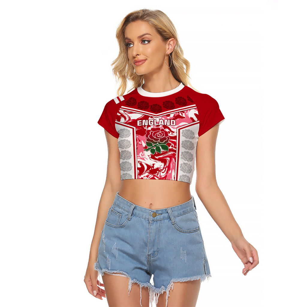 England Rugby Raglan Cropped T Shirt The Red Rose Come On 2023 World Cup - Wonder Print Shop